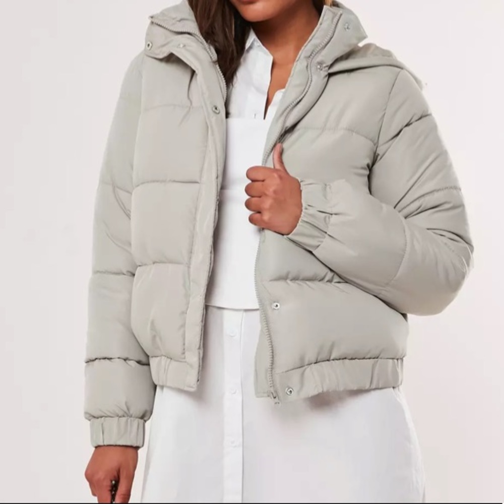 Gray Hooded Puffer Jacket